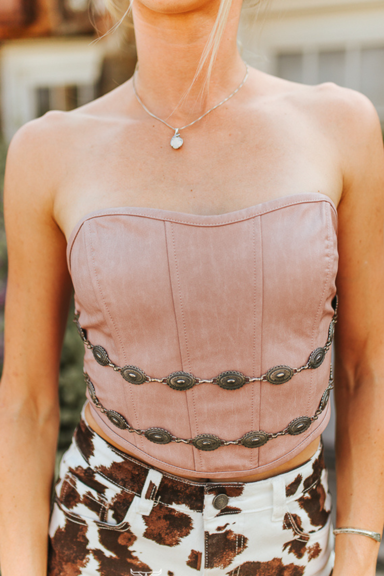 pink LEATHER BOOT STITCH EMBROIDER CORSET TIE BACK