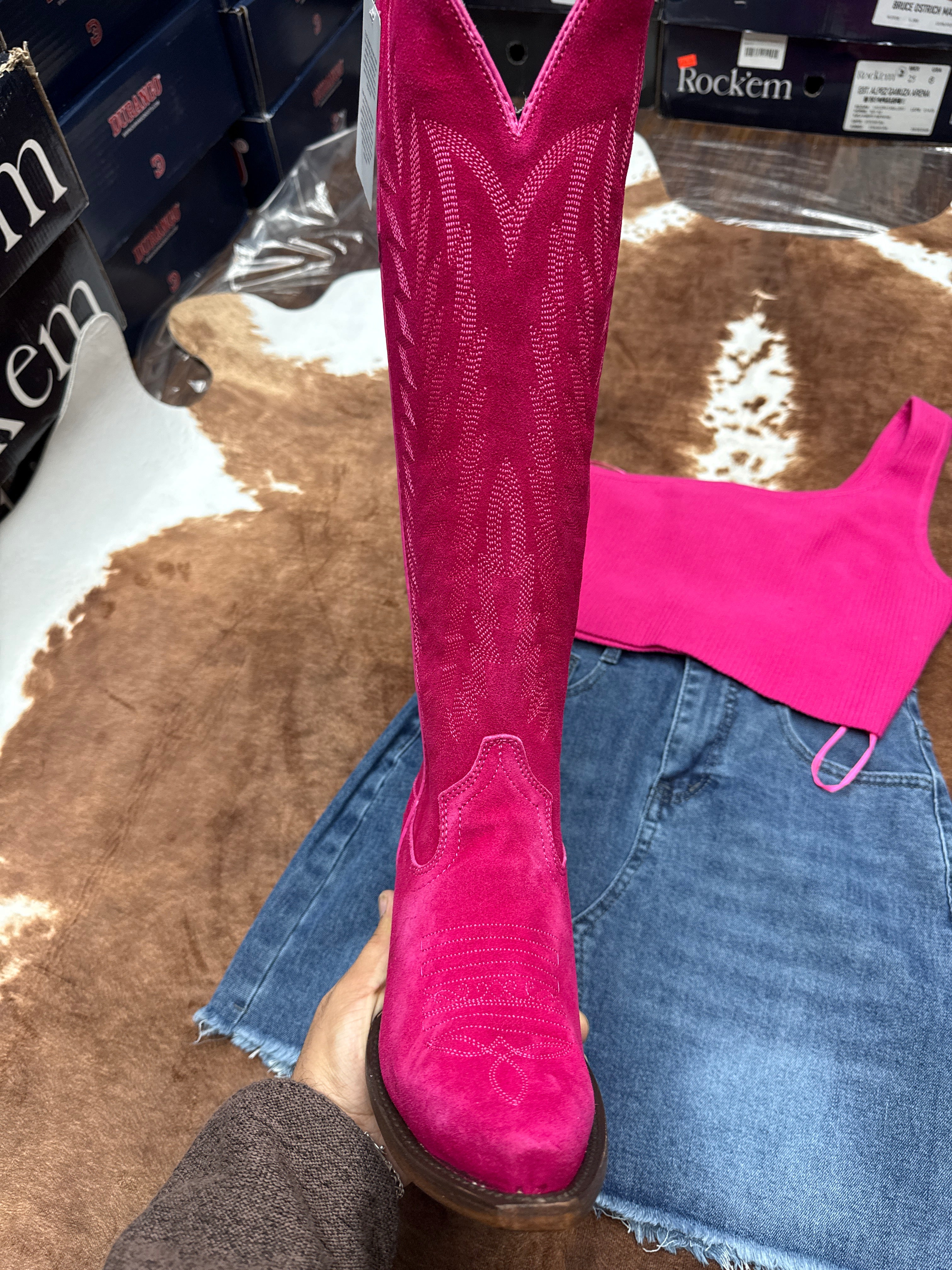 Pink rough out women boots
