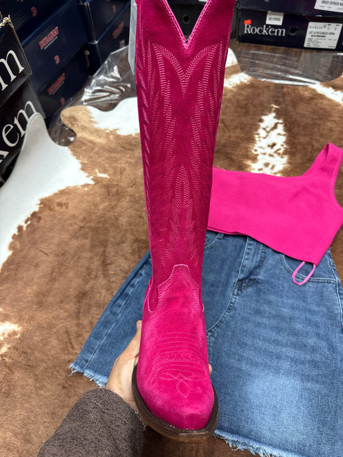 Pink rough out women boots