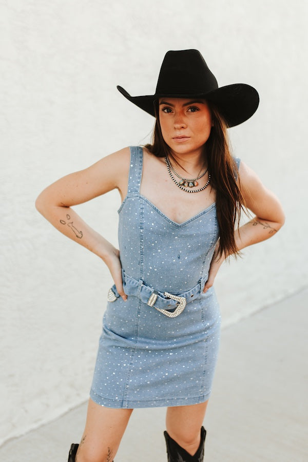Rhinestone Cowgirl Denim Dress