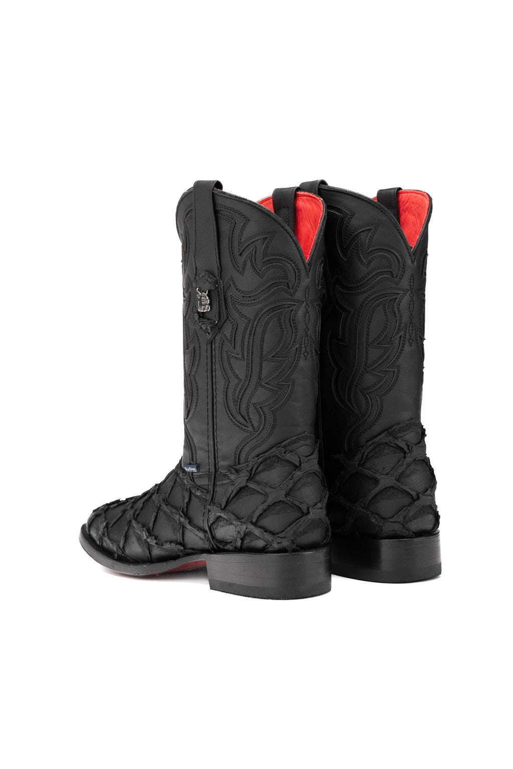 Bruce Shelby Pirarucu Red Bottom Square Toe Cowboy Boot — Matte Black