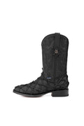 Bruce Shelby Pirarucu Red Bottom Square Toe Cowboy Boot — Matte Black