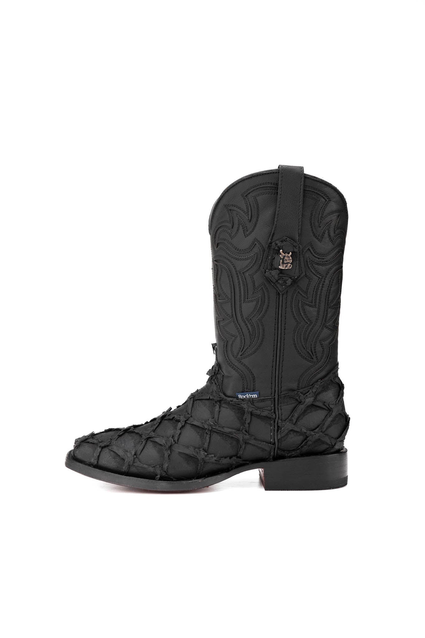 Bruce Shelby Pirarucu Red Bottom Square Toe Cowboy Boot — Matte Black