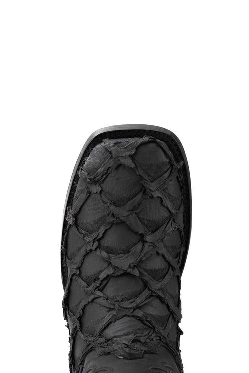 Bruce Shelby Pirarucu Red Bottom Square Toe Cowboy Boot — Matte Black