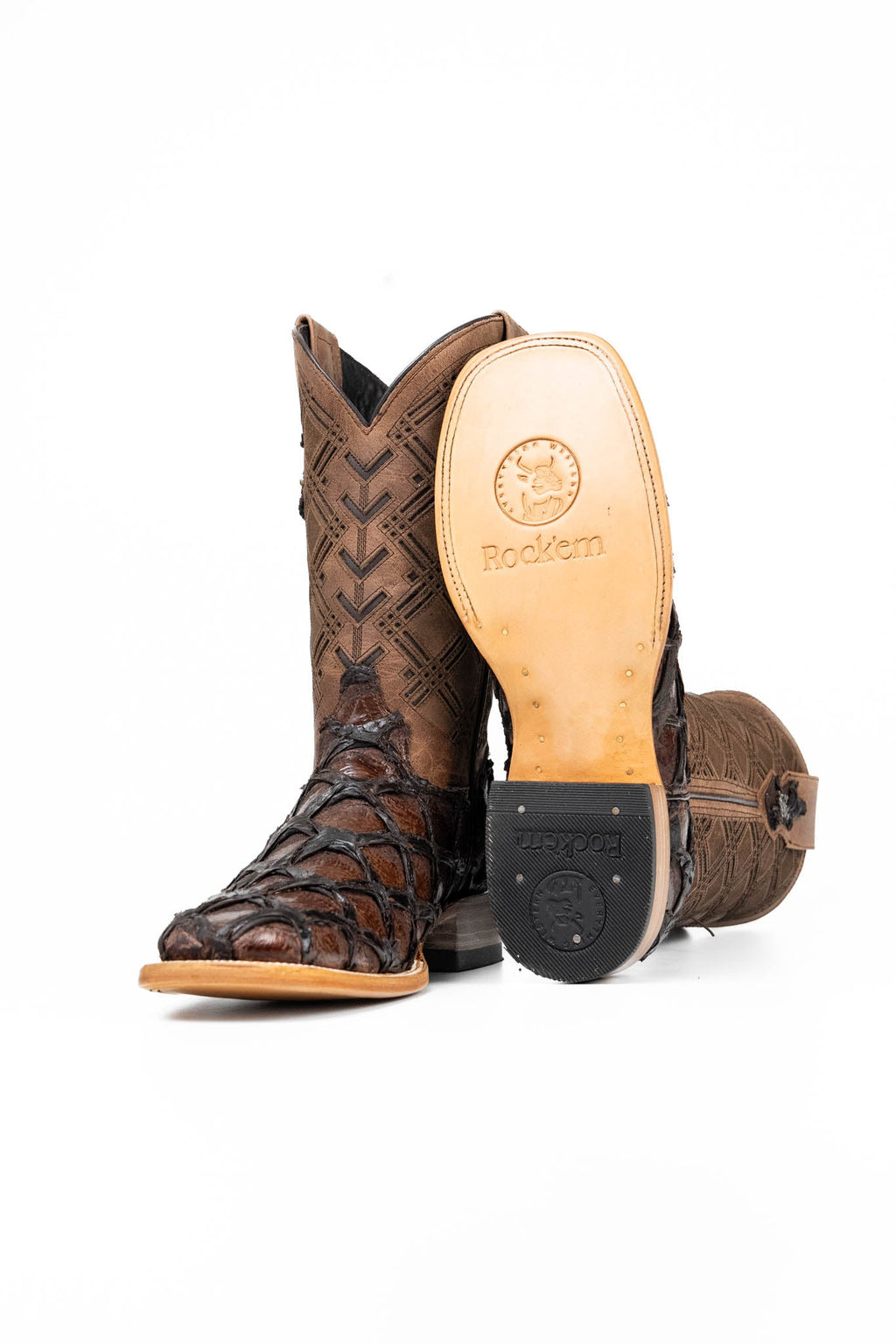 Bradley Pirarucu Square Toe Cowboy Boot — Brown | Campos Boots