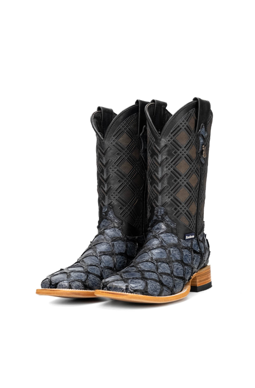 Bradley Pirarucu Square Toe Cowboy Boot - Navy
