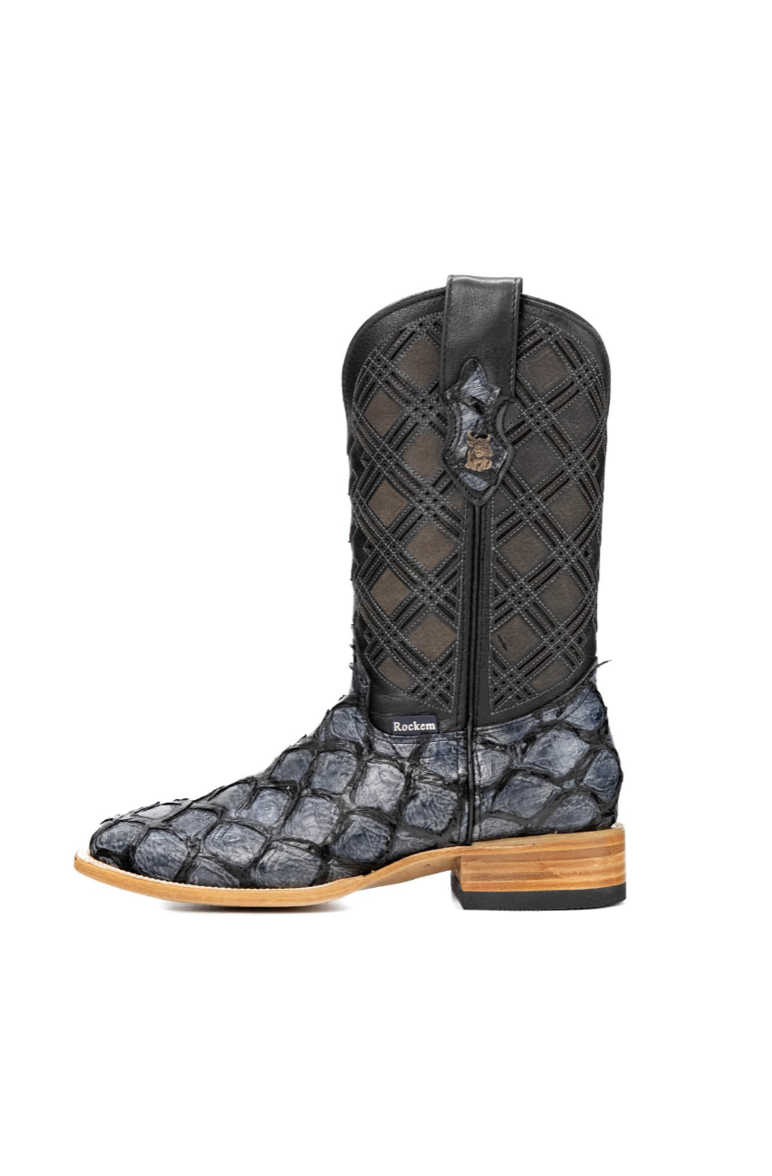 Bradley Pirarucu Square Toe Cowboy Boot - Navy
